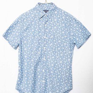 Light Blue Chambray Floral J. Crew Short Sleeve Shirt Men's Small